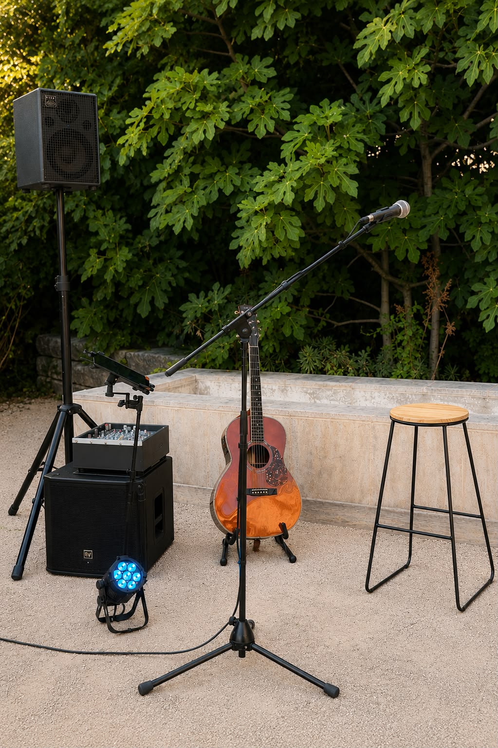 Installation acoustique de Phil Giner pour un événement en extérieur